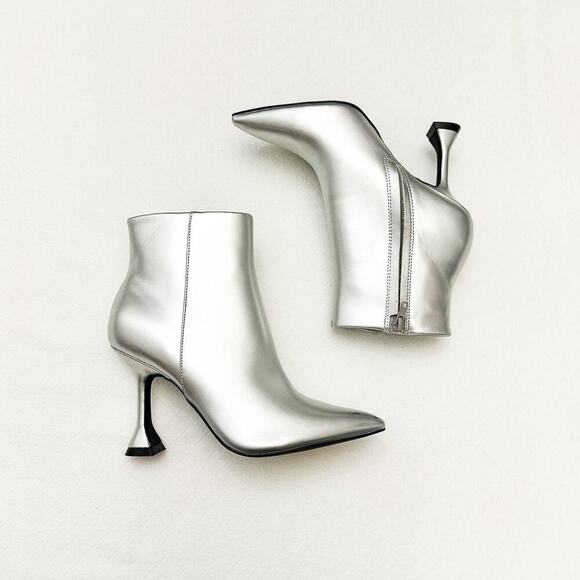 Oped Edit Blythe Silver Metallic Pointy Toe Heeled Boot Bootie Size 7 NWOT - Picture 6 of 6